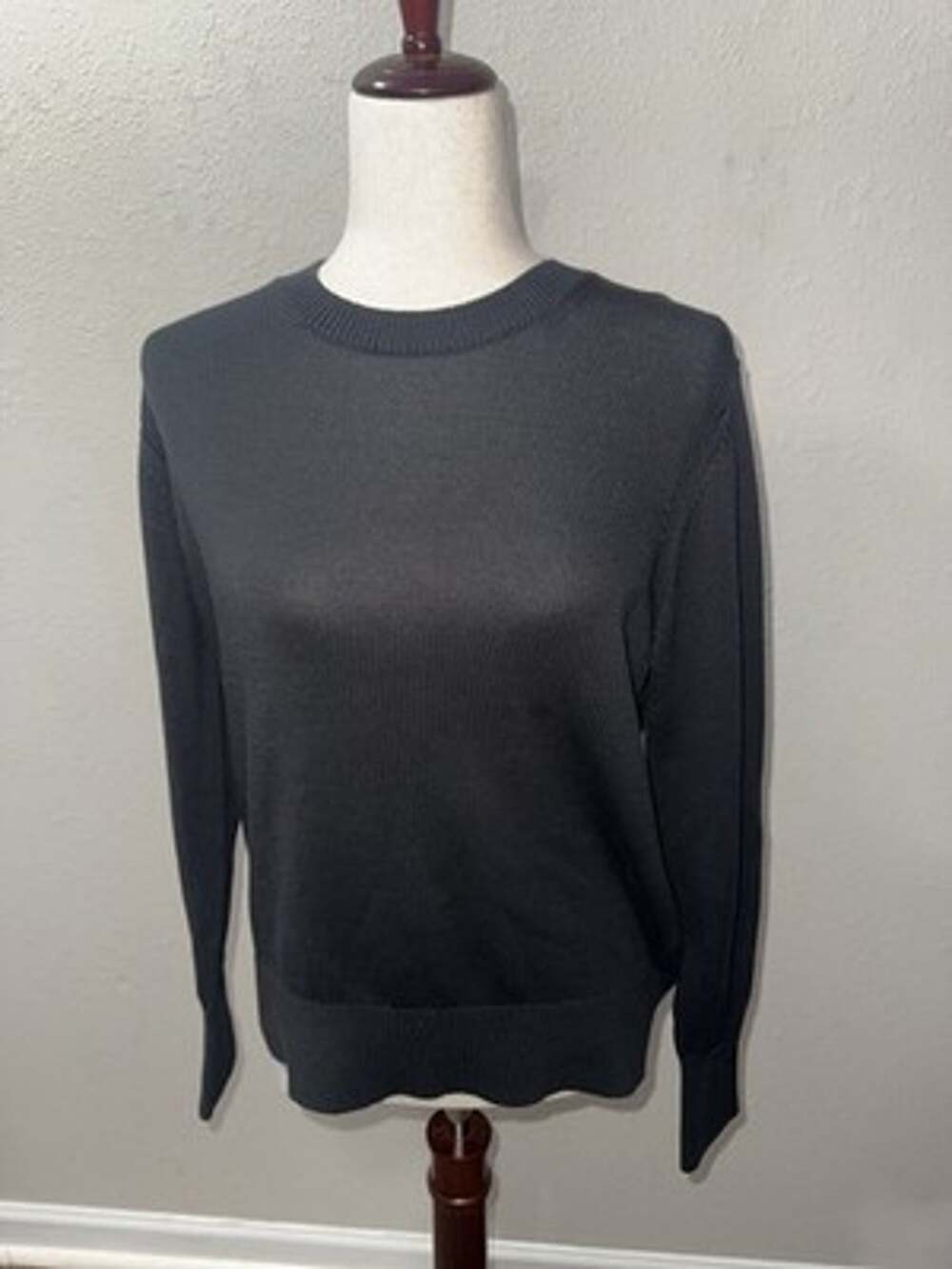 Everlane Women's Black Organic Cotton Knit Crewneck Rib-Knit Pullover Sweater L
